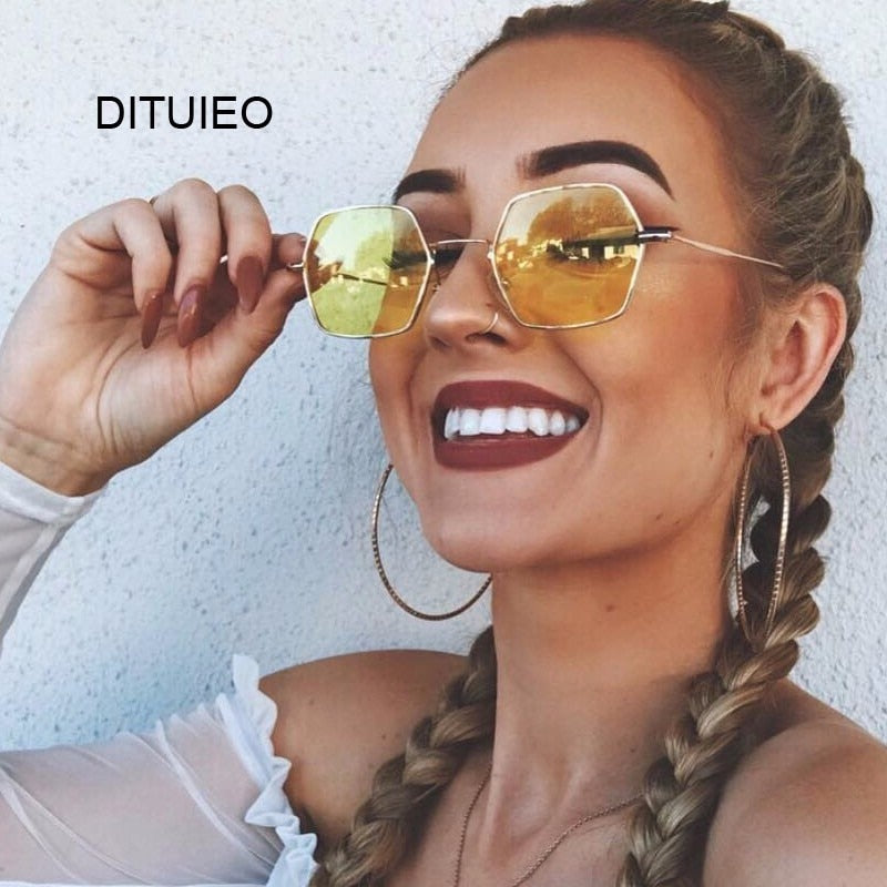 Hexagon Yellow Sunglasses Women Retro Brand Designer Classic Sun Glasses For womenLuxury Ladies Sunglasses Mirror Female Oculos