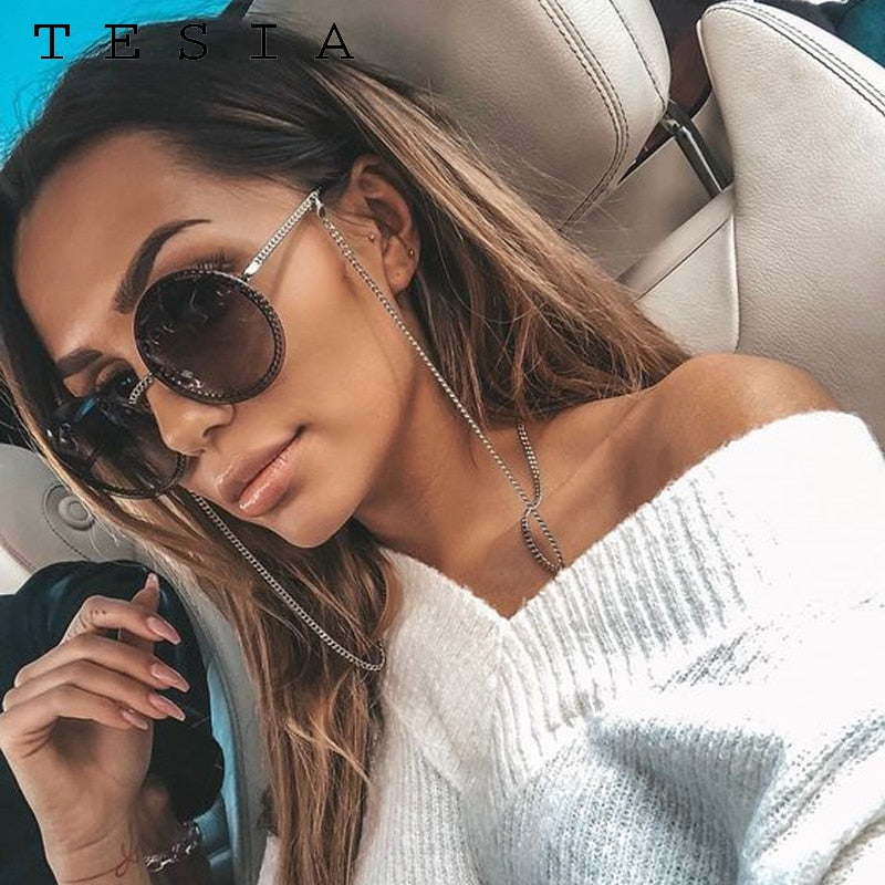 Marque ronde lunettes de soleil femmes luxe sans monture Feamle nuances Europe populaire Ins lunettes de soleil lunettes de sol femme